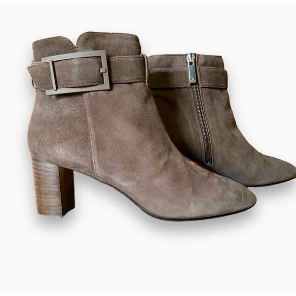 Aquatalia Vanie Brown Suede Sock Boots Sz 7.5B Block Heel Side Zip Waterproof - Picture 3 of 12
